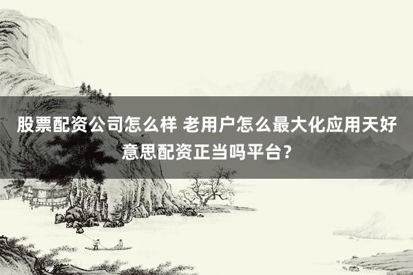 股票配资公司怎么样 老用户怎么最大化应用天好意思配资正当吗平台？
