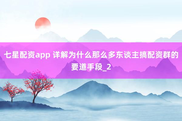 七星配资app 详解为什么那么多东谈主搞配资群的要道手段_2