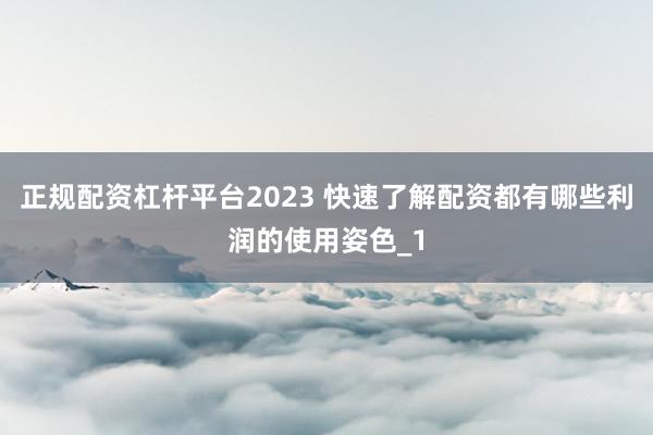 正规配资杠杆平台2023 快速了解配资都有哪些利润的使用姿色_1