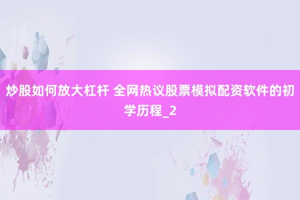 炒股如何放大杠杆 全网热议股票模拟配资软件的初学历程_2