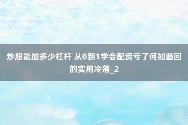 炒股能加多少杠杆 从0到1学会配资亏了何如追回的实用冷落_2