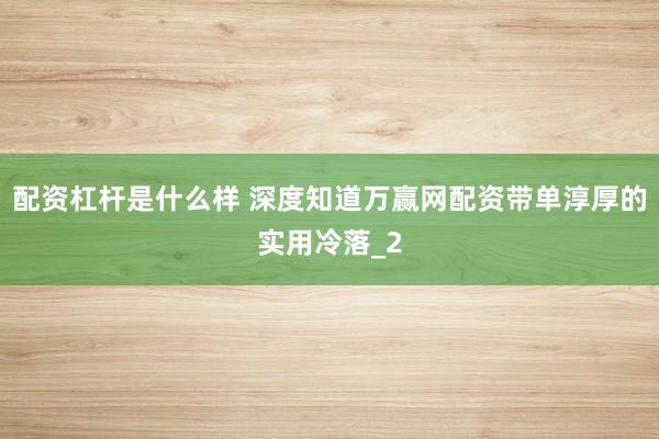 配资杠杆是什么样 深度知道万赢网配资带单淳厚的实用冷落_2