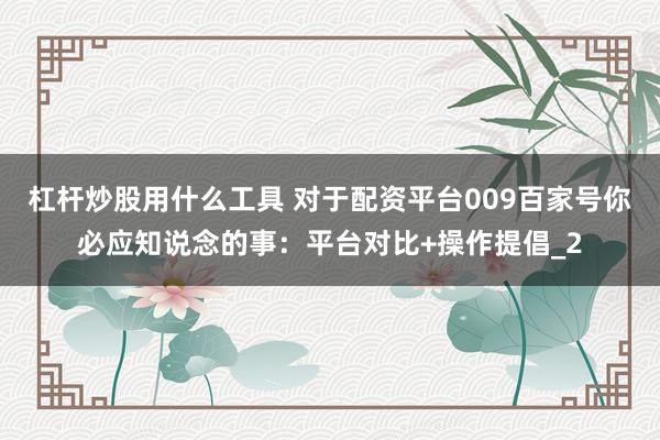 杠杆炒股用什么工具 对于配资平台009百家号你必应知说念的事：平台对比+操作提倡_2
